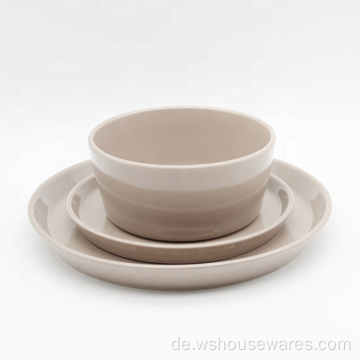 Farbglasur stehende Rand-Keramik-Abendessen-Set handgefertigt